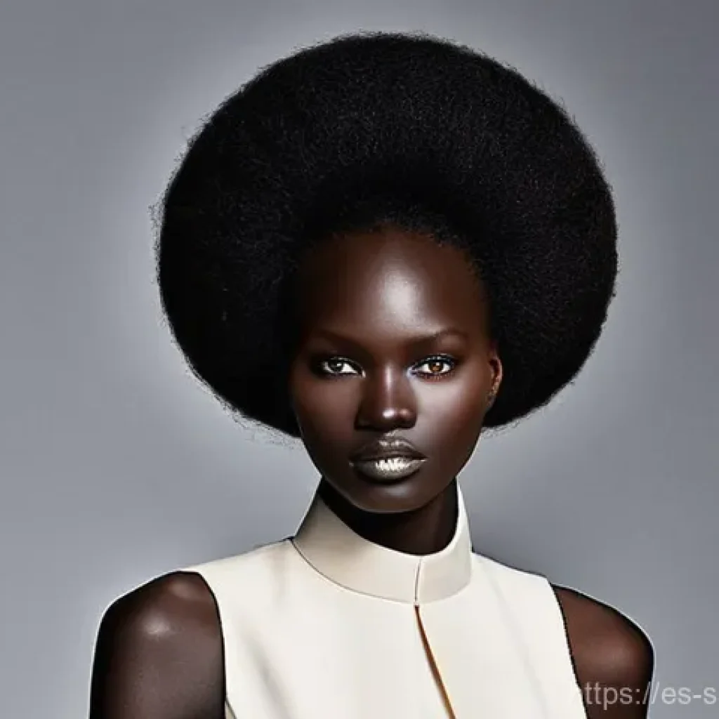 남수단의 유명인 - **High Fashion South Sudanese Supermodel:**
A striking full-body portrait of a South Sudanese su...