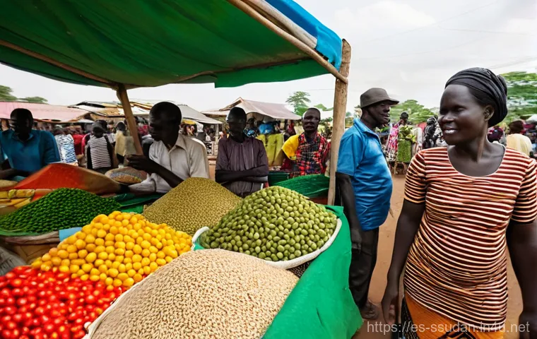 남수단에서 물가 수준 - **Prompt:** A bustling, sun-drenched street scene in Juba, South Sudan. On one side, a modern, well-...