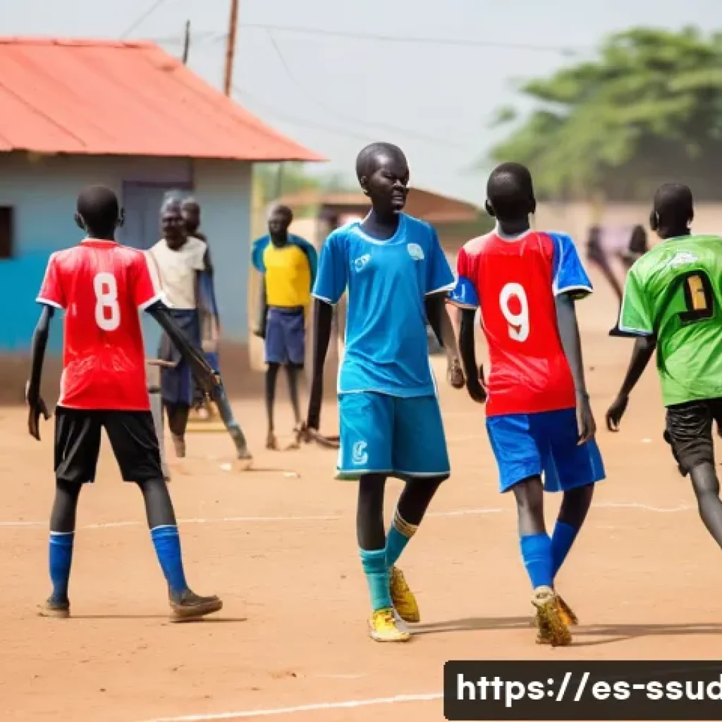 남수단에서 축구 선수로 성장하는 법 - A vibrant street soccer scene in Juba, South Sudan, showing young male and female players wearing co...