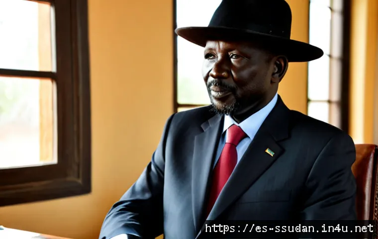 Home 17 살바 키르 마야르디트 - Photorealistic editorial portrait of Salva Kiir Mayardit, South Sudanese statesman wearing a dark fo...